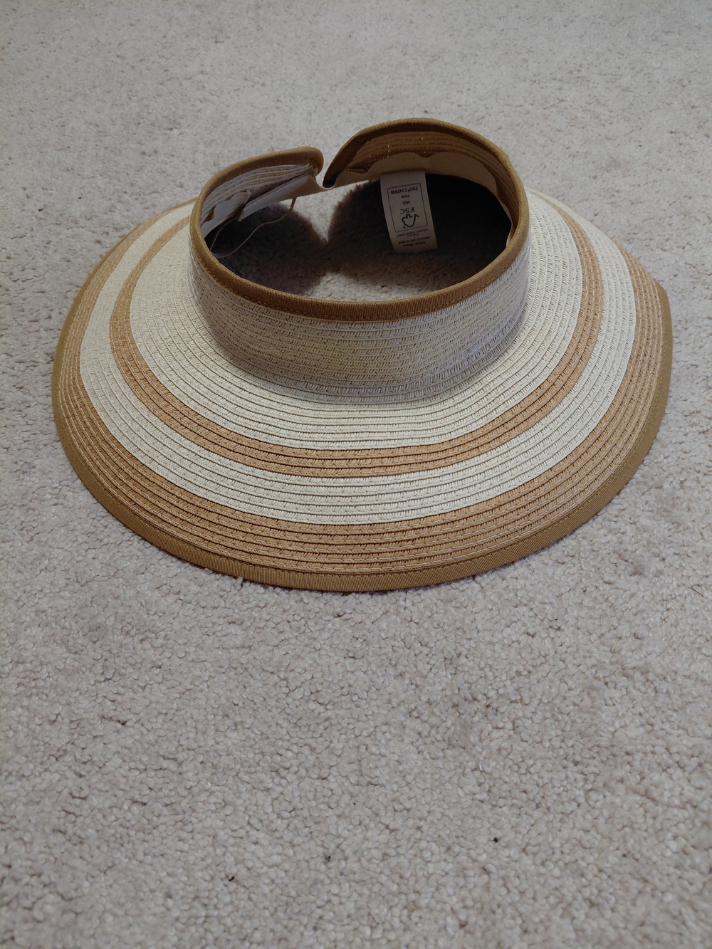 Time and Tru Two-Tone Wide Brim Straw Visor Hat in Natural and Tan